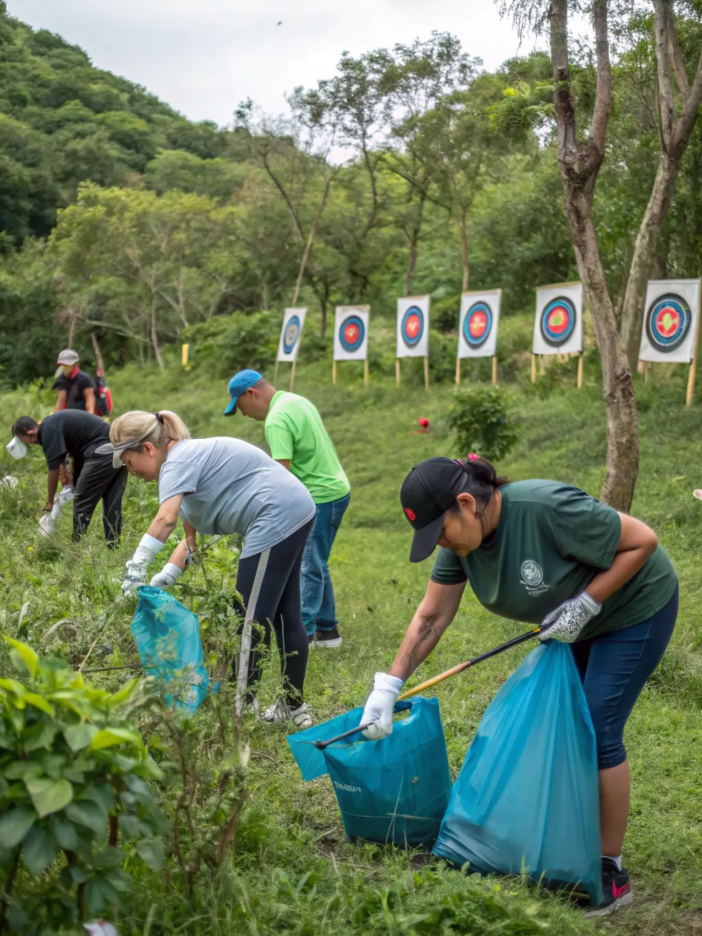 A photograph of TAC-TIR members volunteering at a local community event, teaching archery to children and promoting the sport.