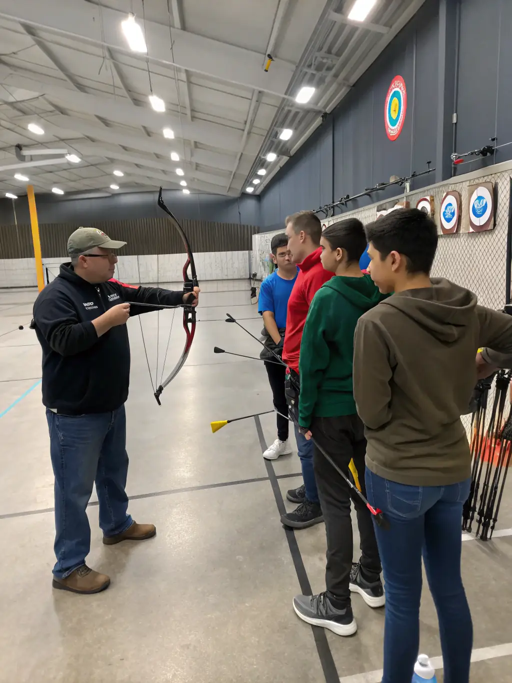 A dynamic shot of archers participating in an advanced archery workshop at TAC-TIR, showcasing precision and focus during target practice.