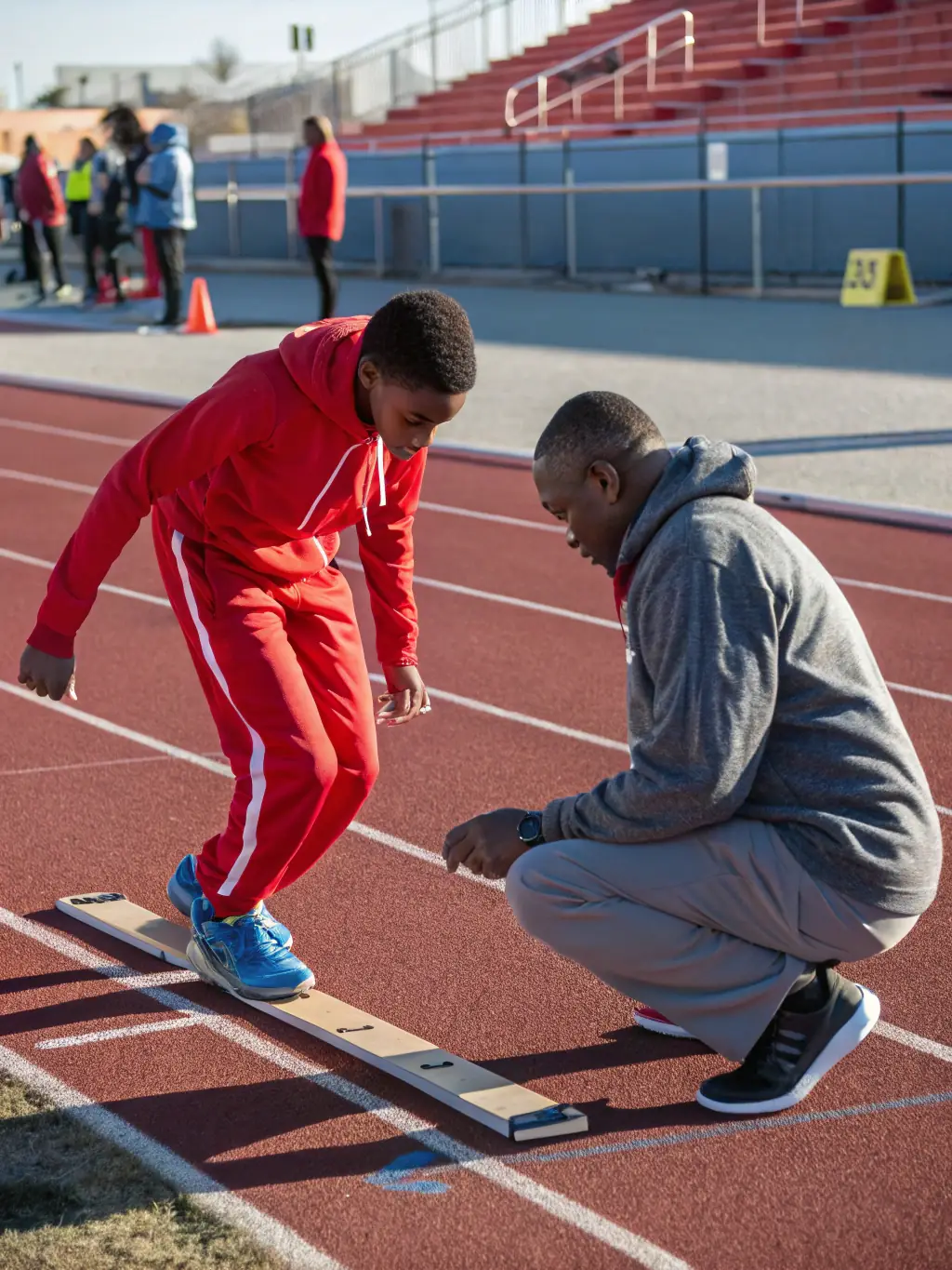 A high-quality photo of a D.U.C. coach providing personalized training to a young athlete, focusing on proper technique and form.