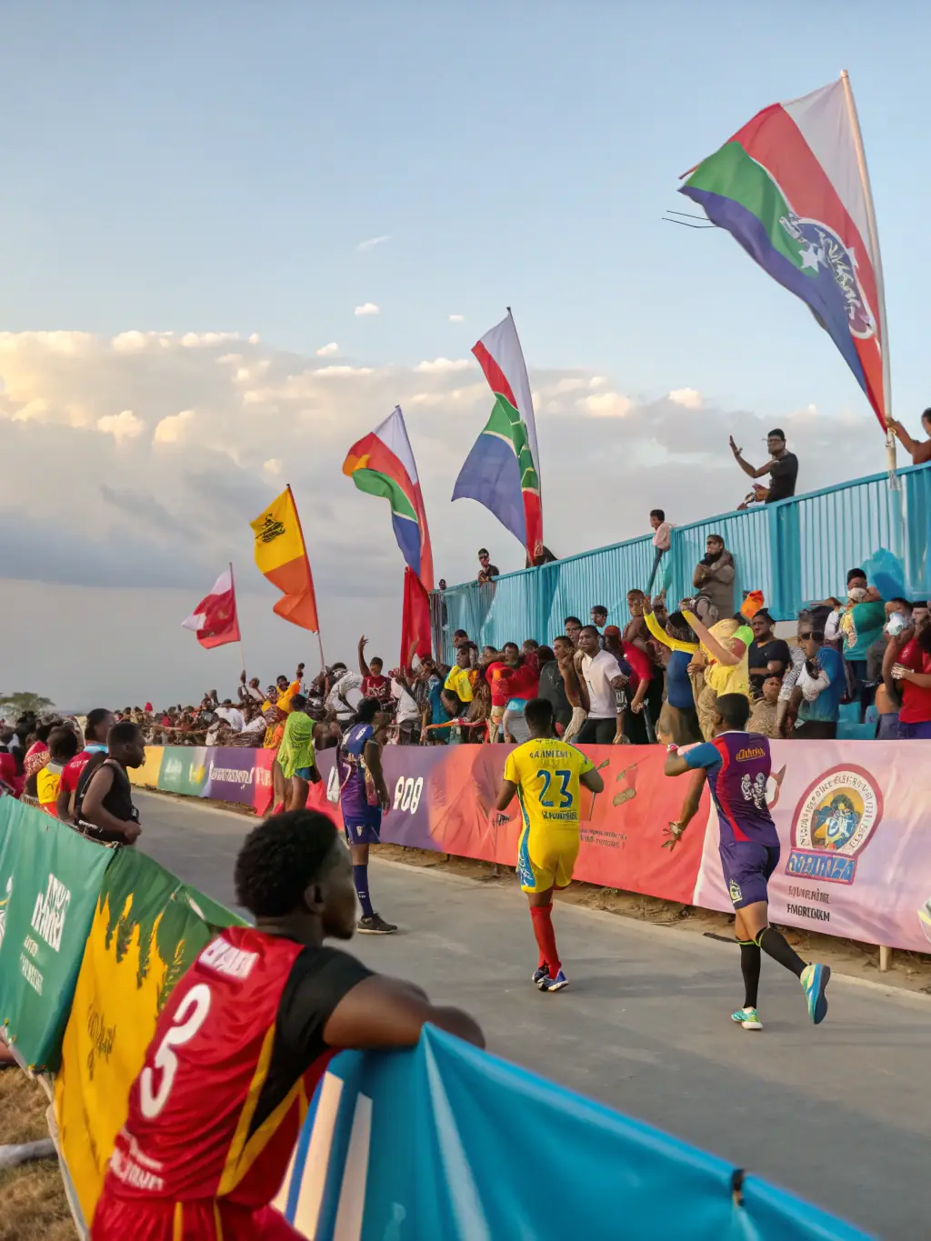 A dynamic image of D.U.C. members participating in a local sports event, showcasing the club's active involvement in the community.