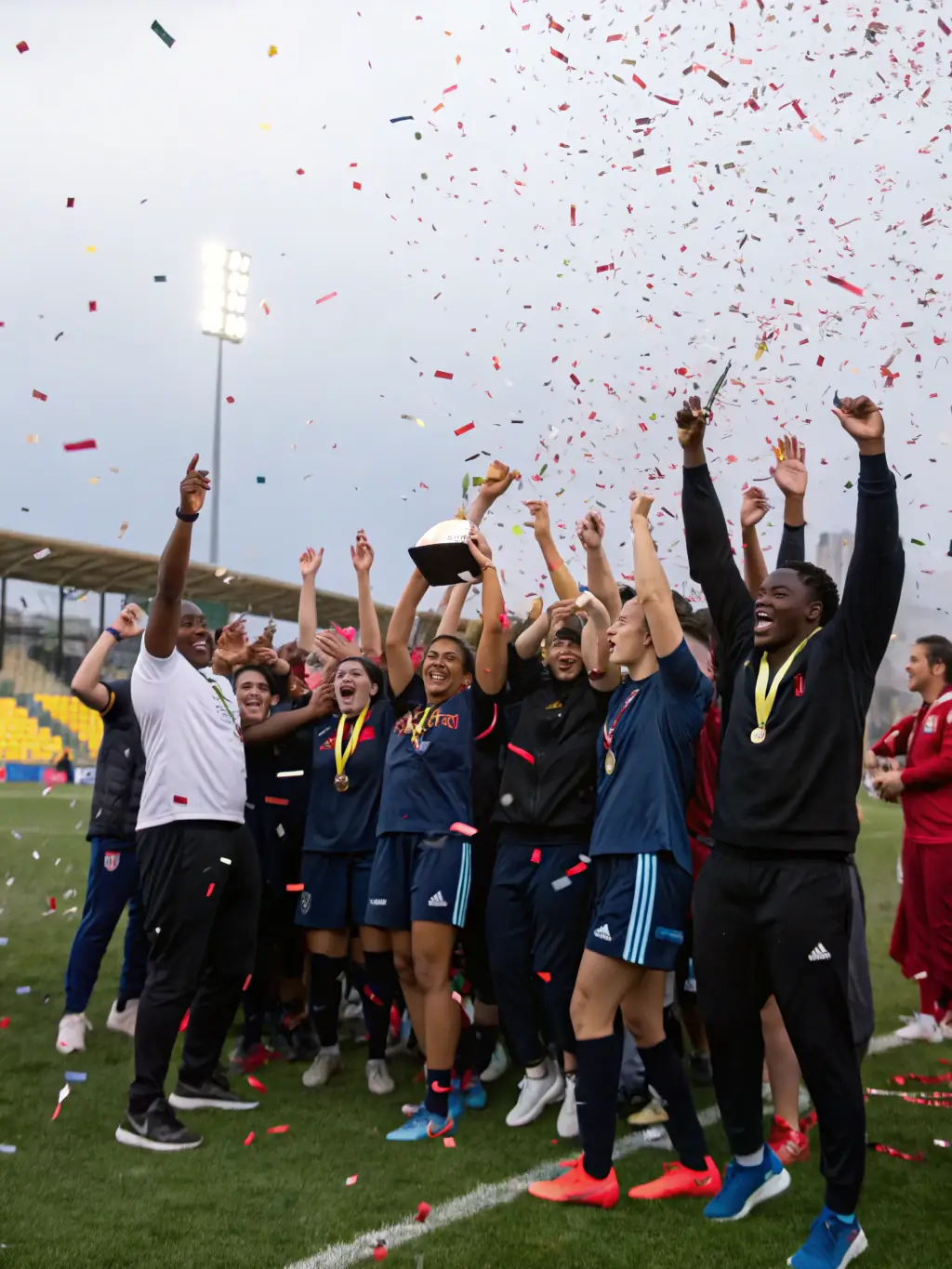 A vibrant image of D.U.C. members celebrating a victory, showcasing the strong sense of community and camaraderie within the club.