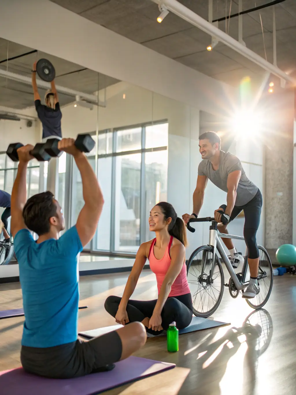 A photograph showcasing a group of participants engaged in a fitness workshop, demonstrating various exercises and techniques for improving physical health.